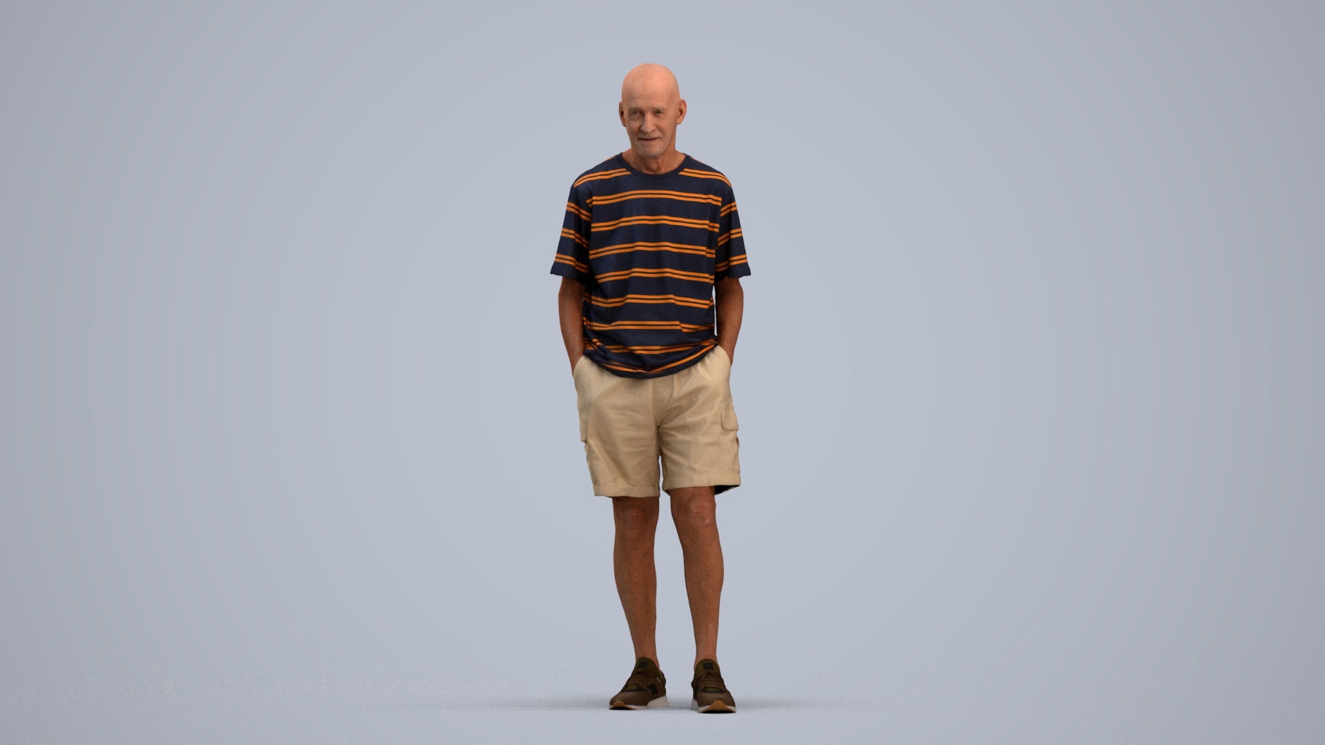 realistic 3D senior man casual standing, scanned archviz people for Blender and 3ds Max, standing pose render