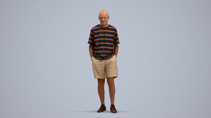 realistic 3D senior man casual standing, scanned archviz people for Blender and 3ds Max, standing pose render