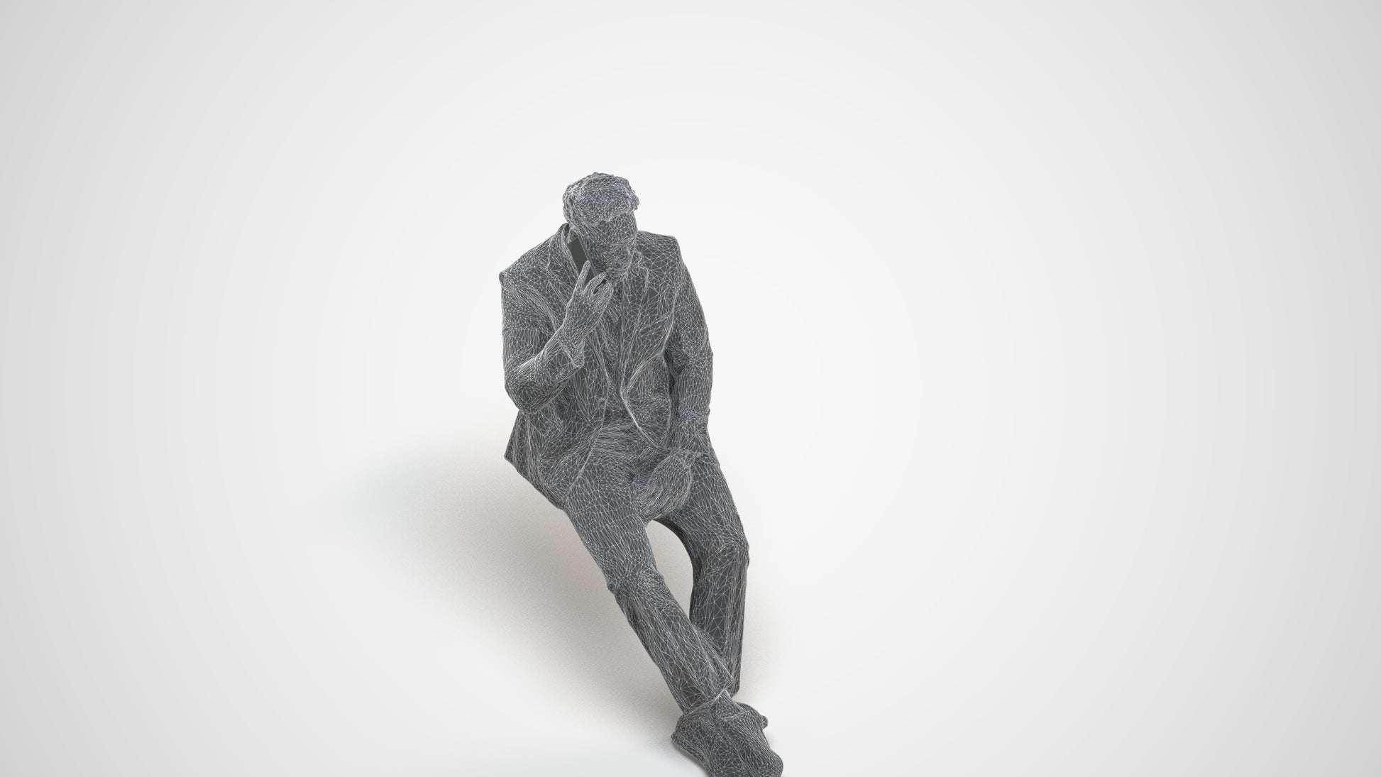 3D people model man business, scanned human for 3ds Max rendering, wireframe three-quarter view