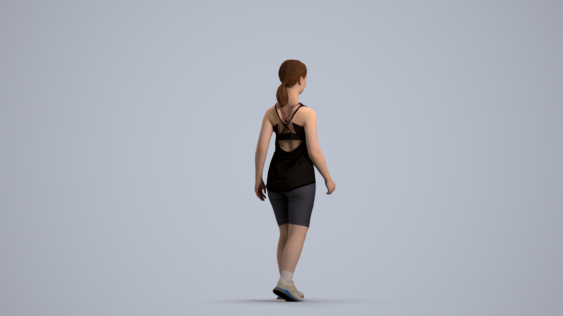 3D scanned girl walking sport, photorealistic archviz people for Enscape and SketchUp, front view render
