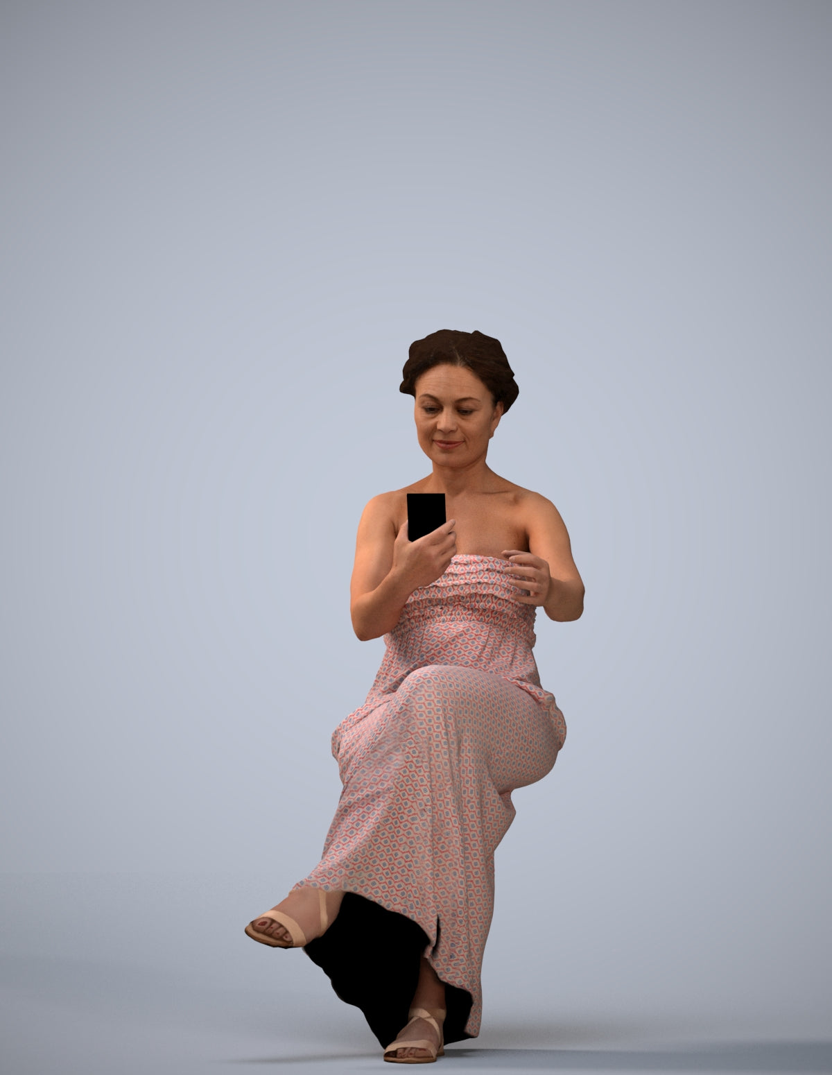 realistic 3D human woman casual sitting, archviz people FBX OBJ for Blender