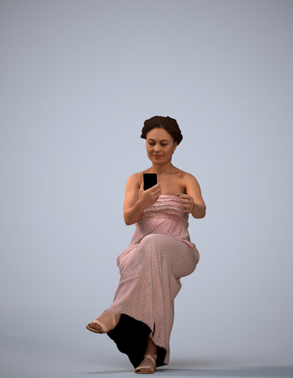 realistic 3D human woman casual sitting, archviz people FBX OBJ for Blender