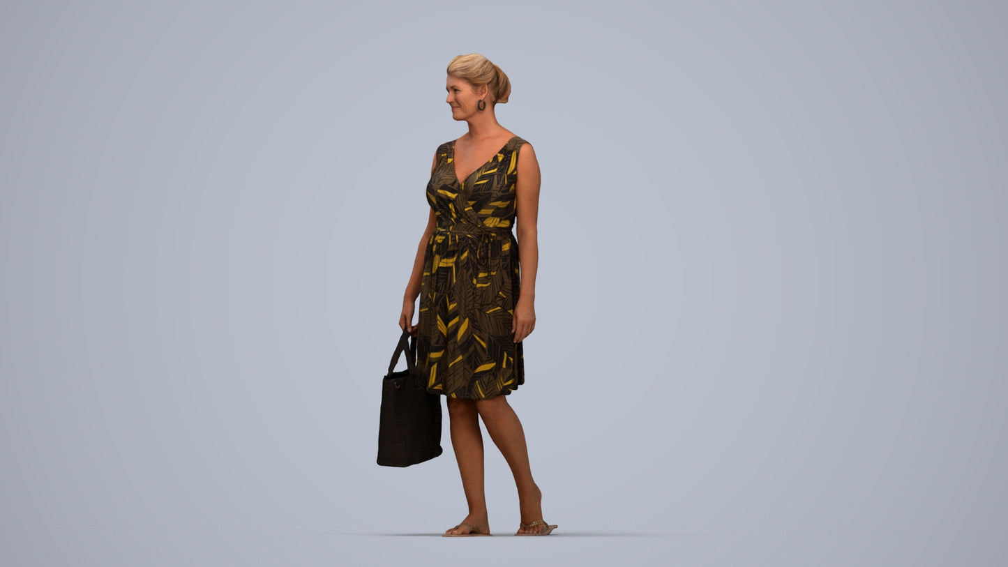 3D scanned woman shopping casual, photorealistic archviz people for Enscape and SketchUp, top-down view render