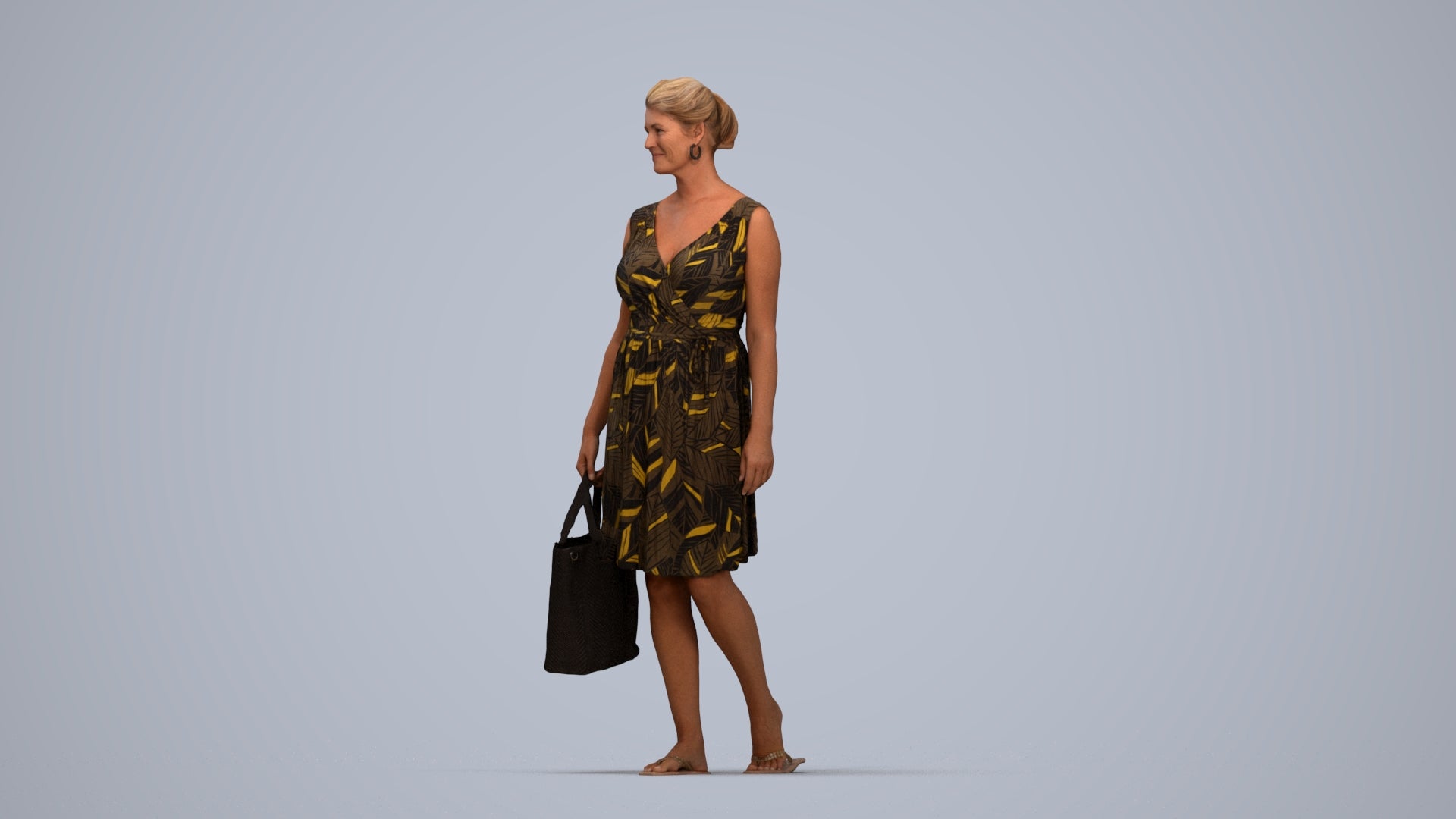 3D scanned woman shopping casual, photorealistic archviz people for Enscape and SketchUp, top-down view render