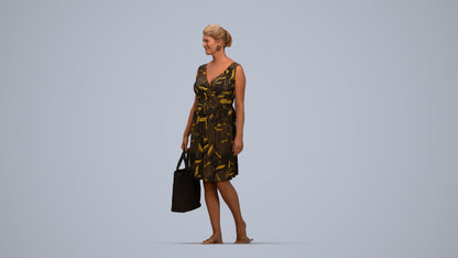 3D scanned woman shopping casual, photorealistic archviz people for Enscape and SketchUp, top-down view render