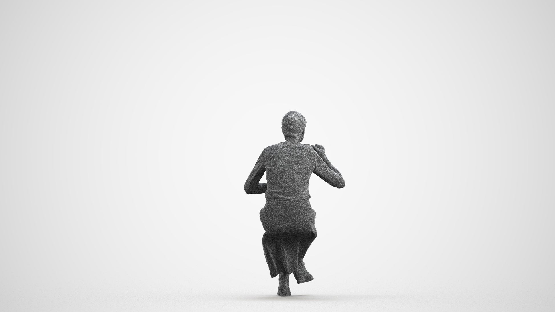 realistic 3D people senior woman casual sitting, render-ready for V-Ray and Corona, FBX OBJ, wireframe front view