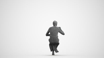 realistic 3D people senior woman casual sitting, render-ready for V-Ray and Corona, FBX OBJ, wireframe front view