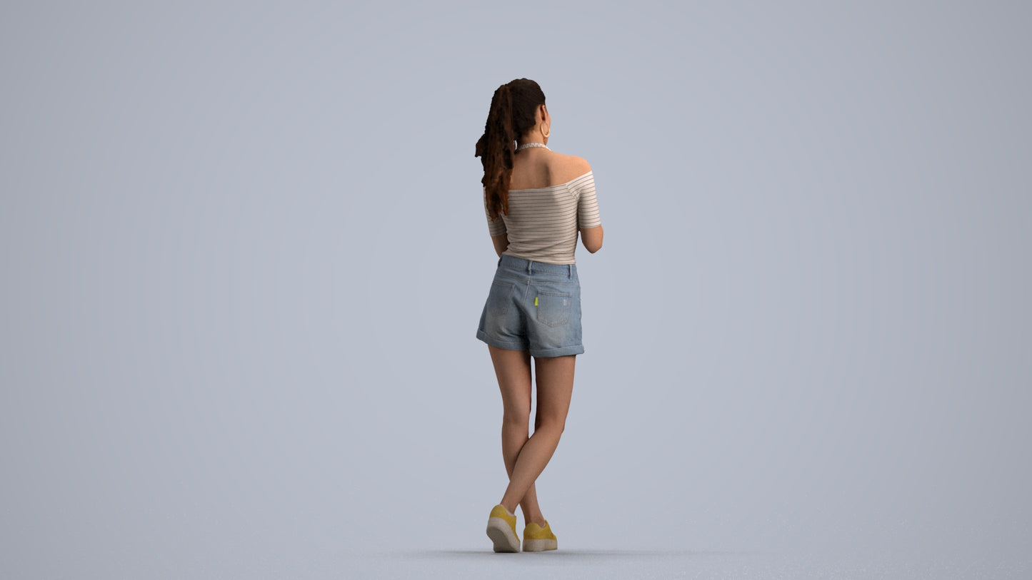 3D people model woman casual standing, scanned human for 3ds Max rendering, front view render