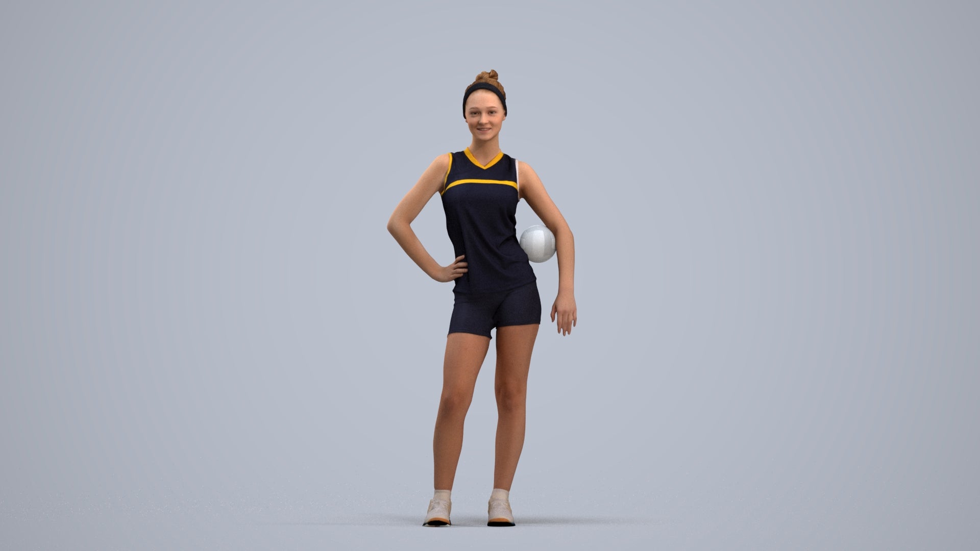 3D people model girl sport, scanned human for 3ds Max rendering, standing pose render