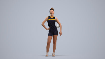 3D people model girl sport, scanned human for 3ds Max rendering, standing pose render