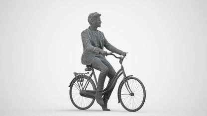realistic 3D man casual cycling, scanned archviz people for Blender and 3ds Max, wireframe side view