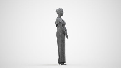 3D people model woman casual standing, scanned human for 3ds Max rendering, wireframe side view