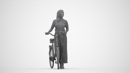 realistic 3D woman formal cycling, scanned archviz people for Blender and 3ds Max, wireframe back view