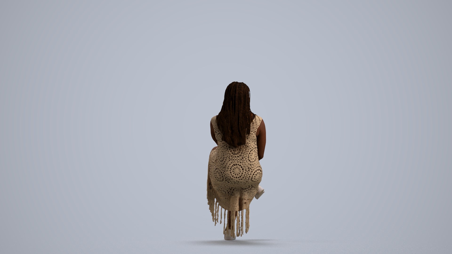 realistic 3D woman casual sitting, scanned archviz people for Blender and 3ds Max, front view render