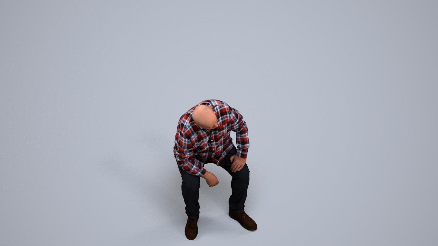 realistic 3D people senior man casual sitting, render-ready for V-Ray and Corona, FBX OBJ, back view render
