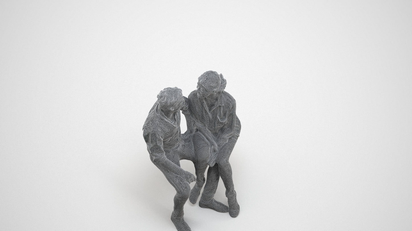 realistic 3D human woman casual couple, archviz people FBX OBJ for Blender, wireframe three-quarter view