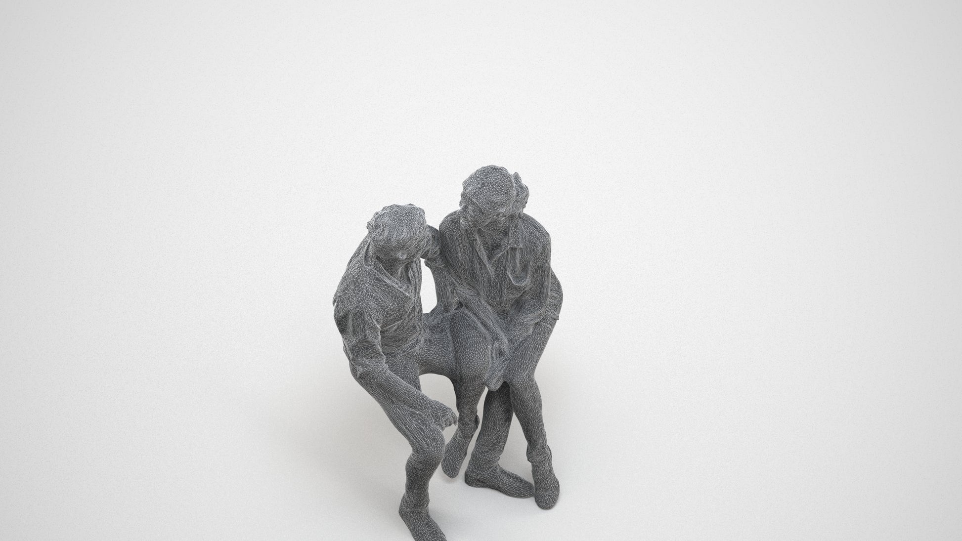 realistic 3D human woman casual couple, archviz people FBX OBJ for Blender, wireframe three-quarter view
