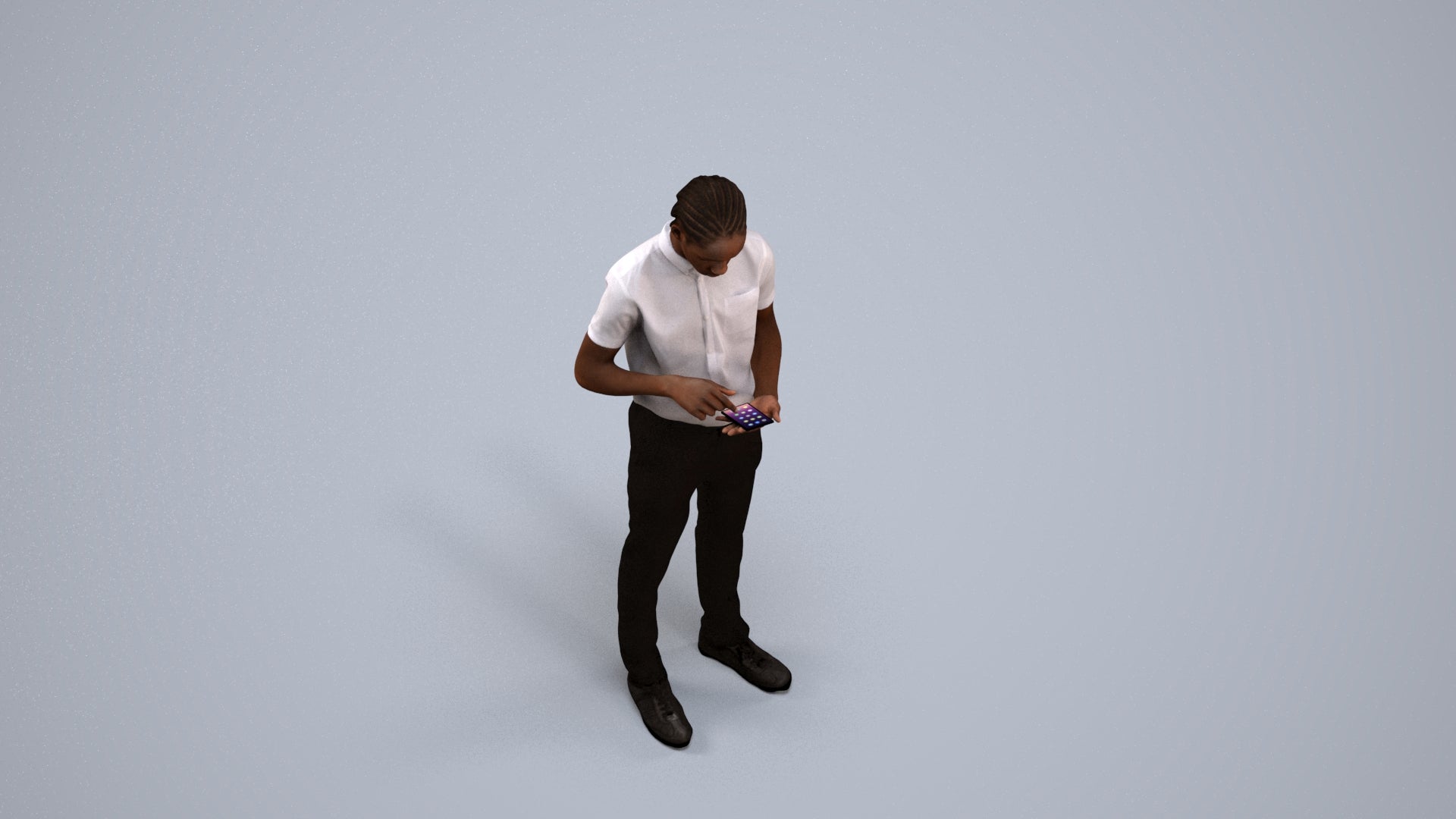 3D human model boy hospitality, photogrammetry scanned person for archviz, back view render