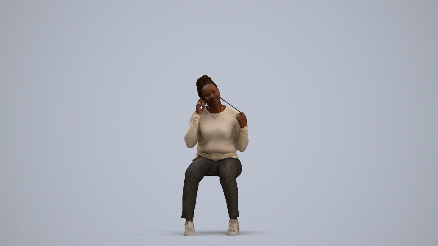 scanned 3D woman casual sitting, photogrammetry people for Enscape and V-Ray, standing pose render