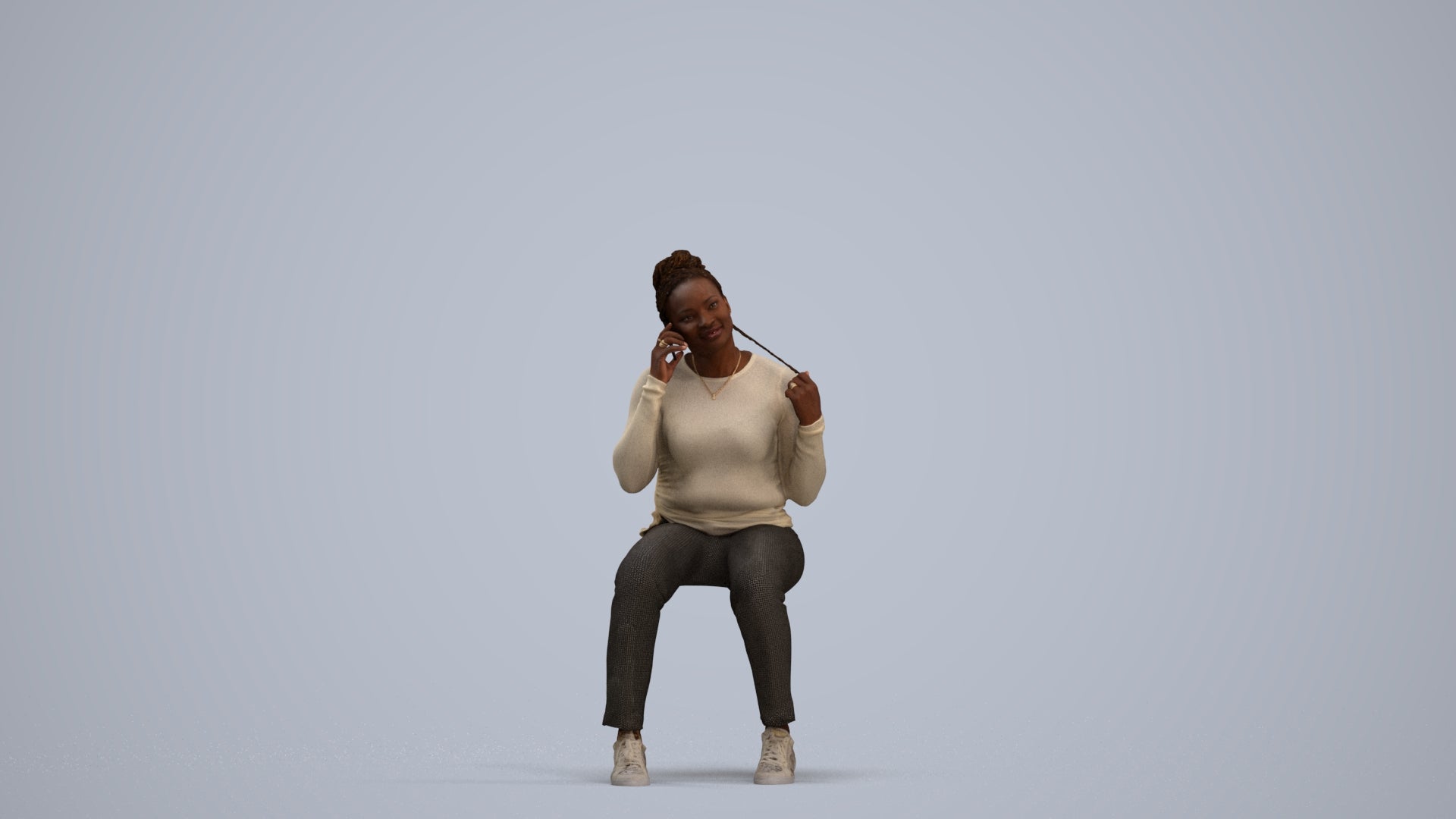 scanned 3D woman casual sitting, photogrammetry people for Enscape and V-Ray, standing pose render