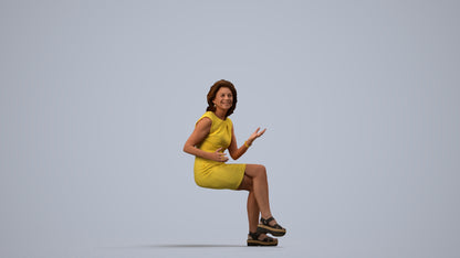 3D scanned woman sitting business, photorealistic archviz people for Enscape and SketchUp, side view render