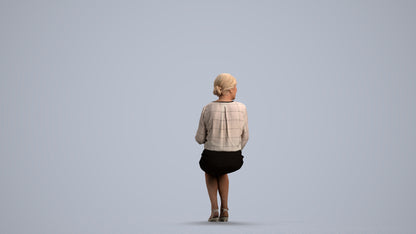 realistic 3D human senior woman casual sitting, archviz people FBX OBJ for Blender, front view render