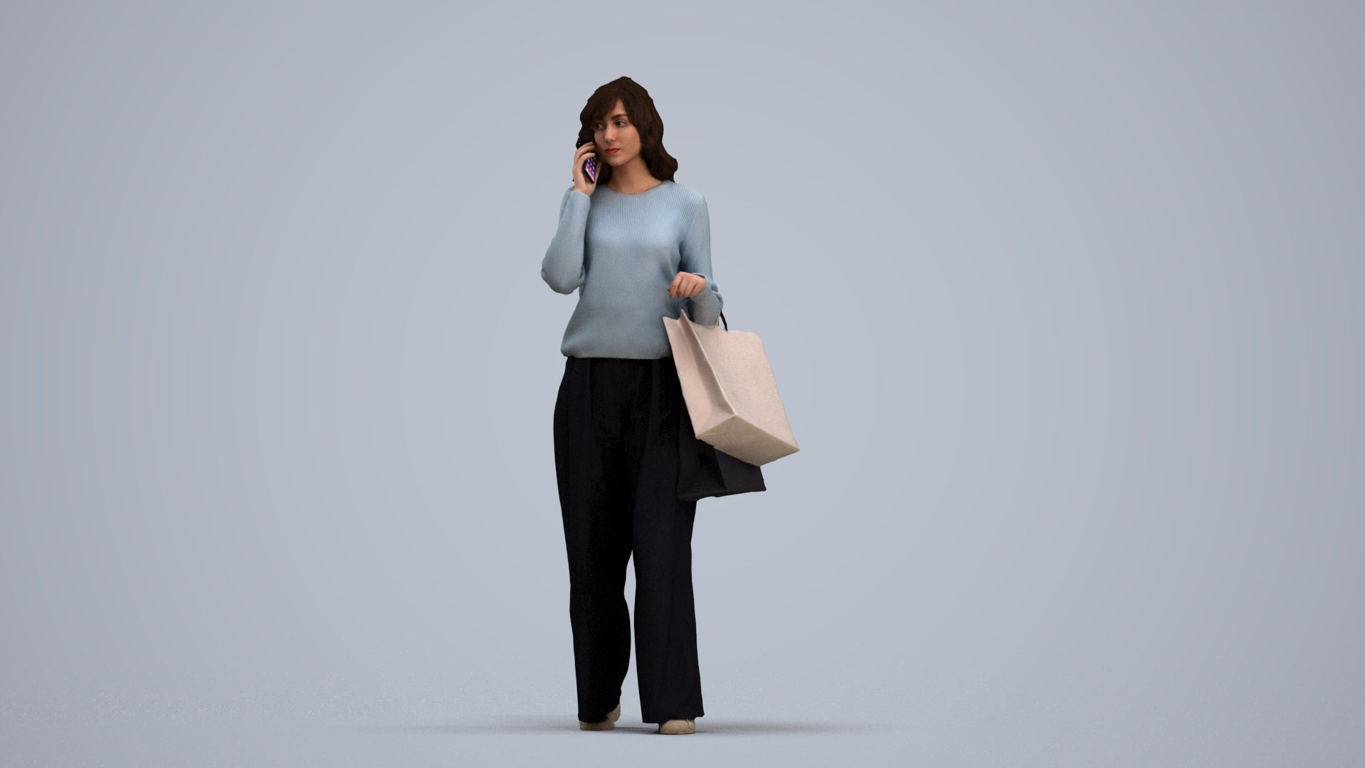 realistic 3D people woman casual walking, render-ready for V-Ray and Corona, FBX OBJ, standing pose render