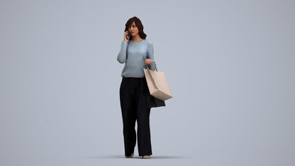 realistic 3D people woman casual walking, render-ready for V-Ray and Corona, FBX OBJ, standing pose render