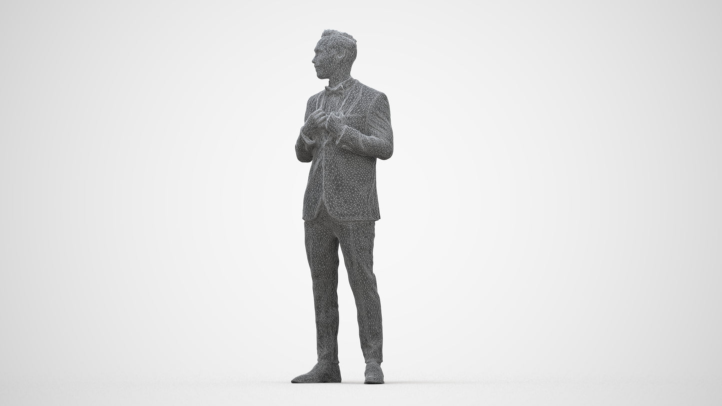 3D human model man formal formalaffairs, photogrammetry scanned person for archviz, wireframe back view