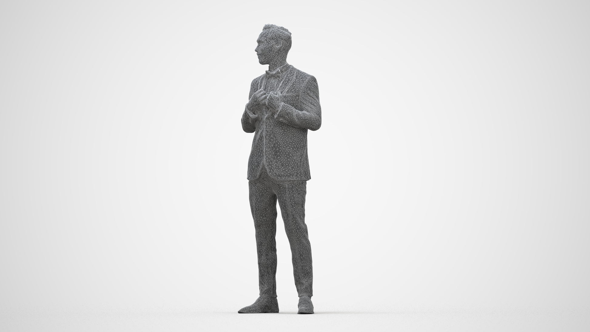 3D human model man formal formalaffairs, photogrammetry scanned person for archviz, wireframe back view