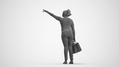 3D scanned woman standing casual, photorealistic archviz people for Enscape and SketchUp, wireframe front view