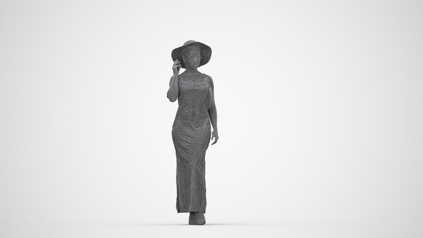 realistic 3D human woman casual walking, archviz people FBX OBJ for Blender, wireframe back view