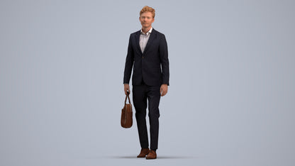 3D human model man business, photogrammetry scanned person for archviz, standing pose render