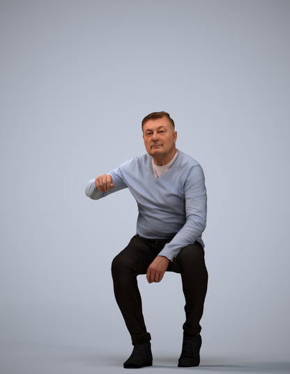 realistic 3D human man casual sitting, archviz people FBX OBJ for Blender