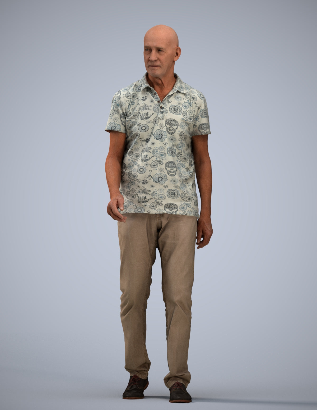 scanned 3D senior man casual walking, photogrammetry people for Enscape and V-Ray