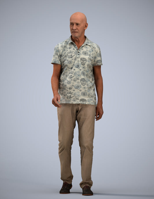 scanned 3D senior man casual walking, photogrammetry people for Enscape and V-Ray