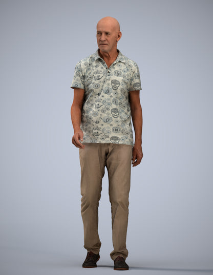 scanned 3D senior man casual walking, photogrammetry people for Enscape and V-Ray