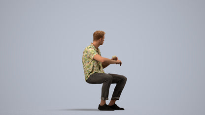 3D people model man casual sitting, scanned human for 3ds Max rendering, side view render