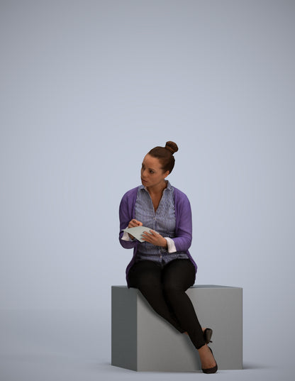 realistic 3D woman business sitting, scanned archviz people for Blender and 3ds Max