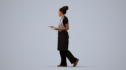 realistic 3D woman hospitality, scanned archviz people for Blender and 3ds Max, three-quarter view render