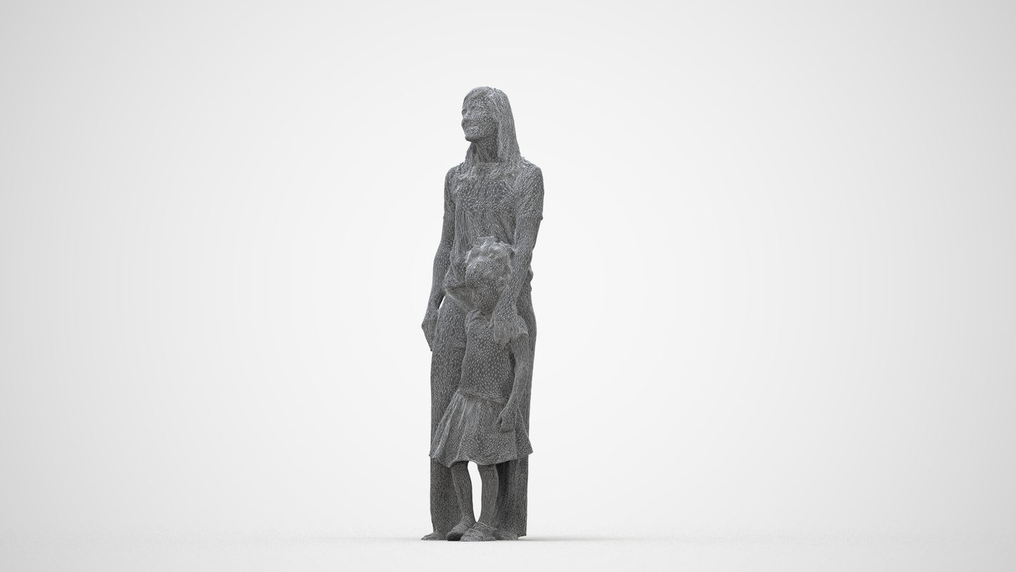 3D people model girl casual kids, scanned human for 3ds Max rendering, wireframe back view