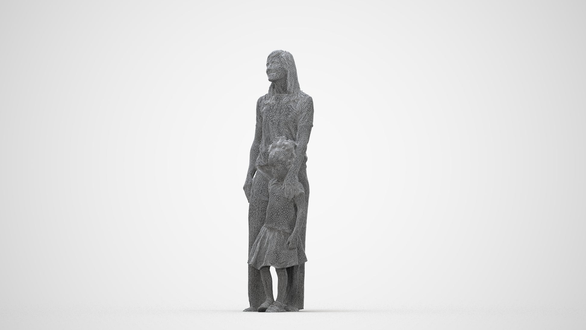 3D people model girl casual kids, scanned human for 3ds Max rendering, wireframe back view
