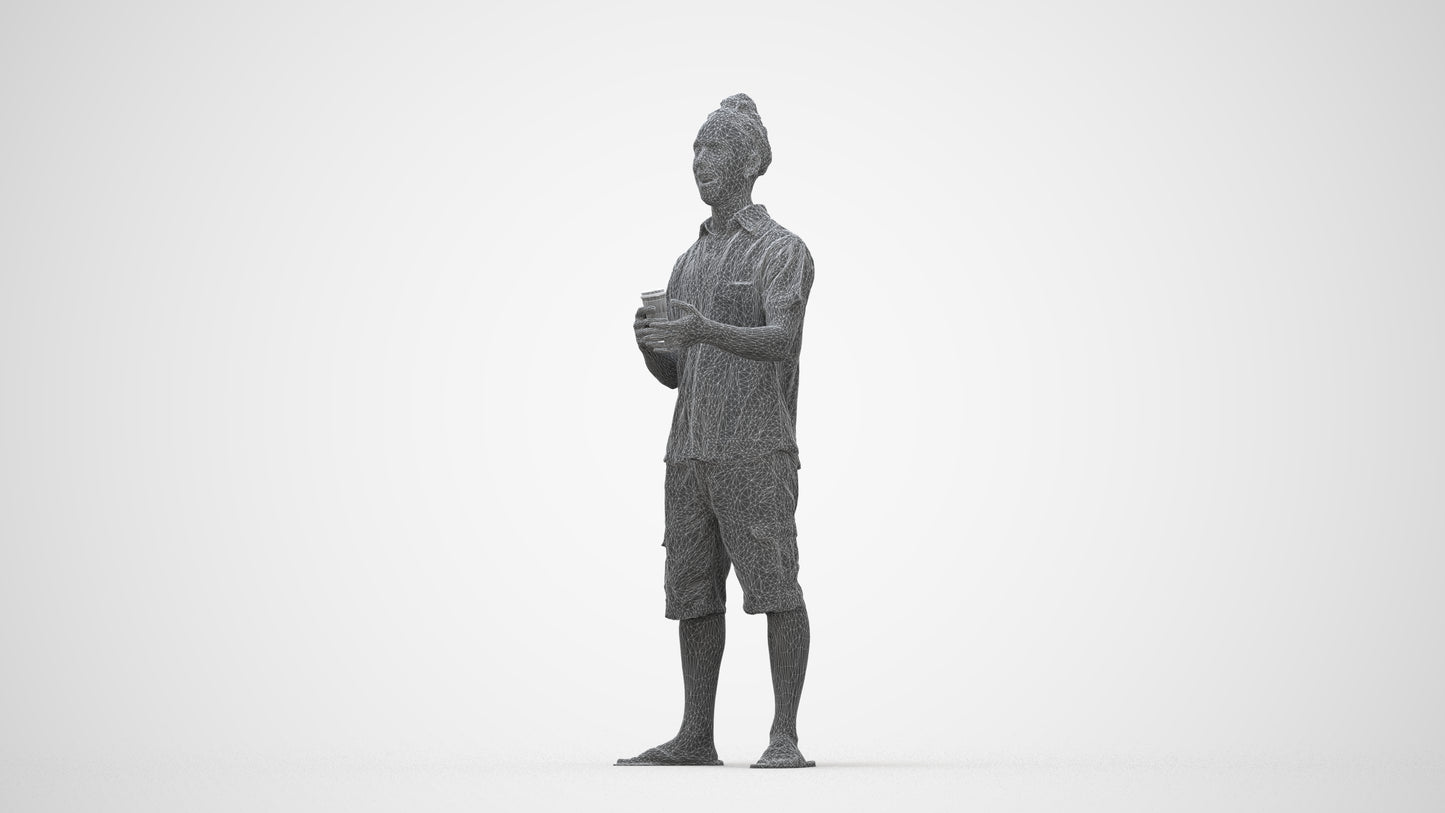 scanned 3D man casual standing, photogrammetry people for Enscape and V-Ray, wireframe back view