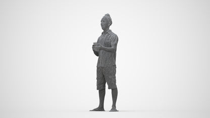 scanned 3D man casual standing, photogrammetry people for Enscape and V-Ray, wireframe back view