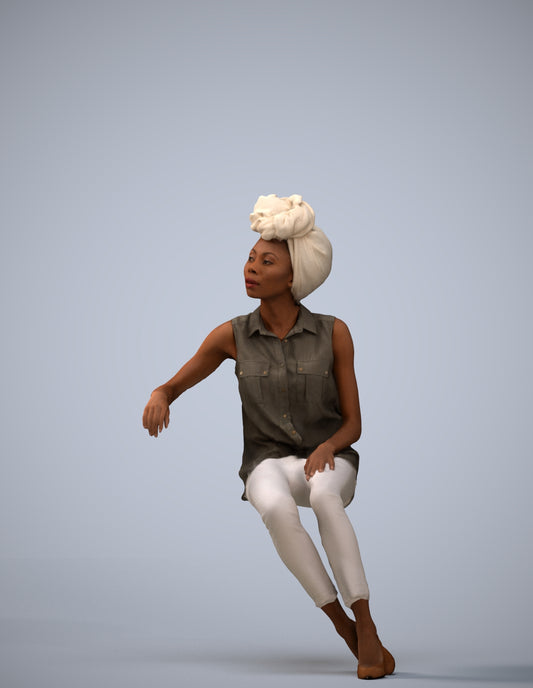 3D people model woman casual sitting, scanned human for 3ds Max rendering