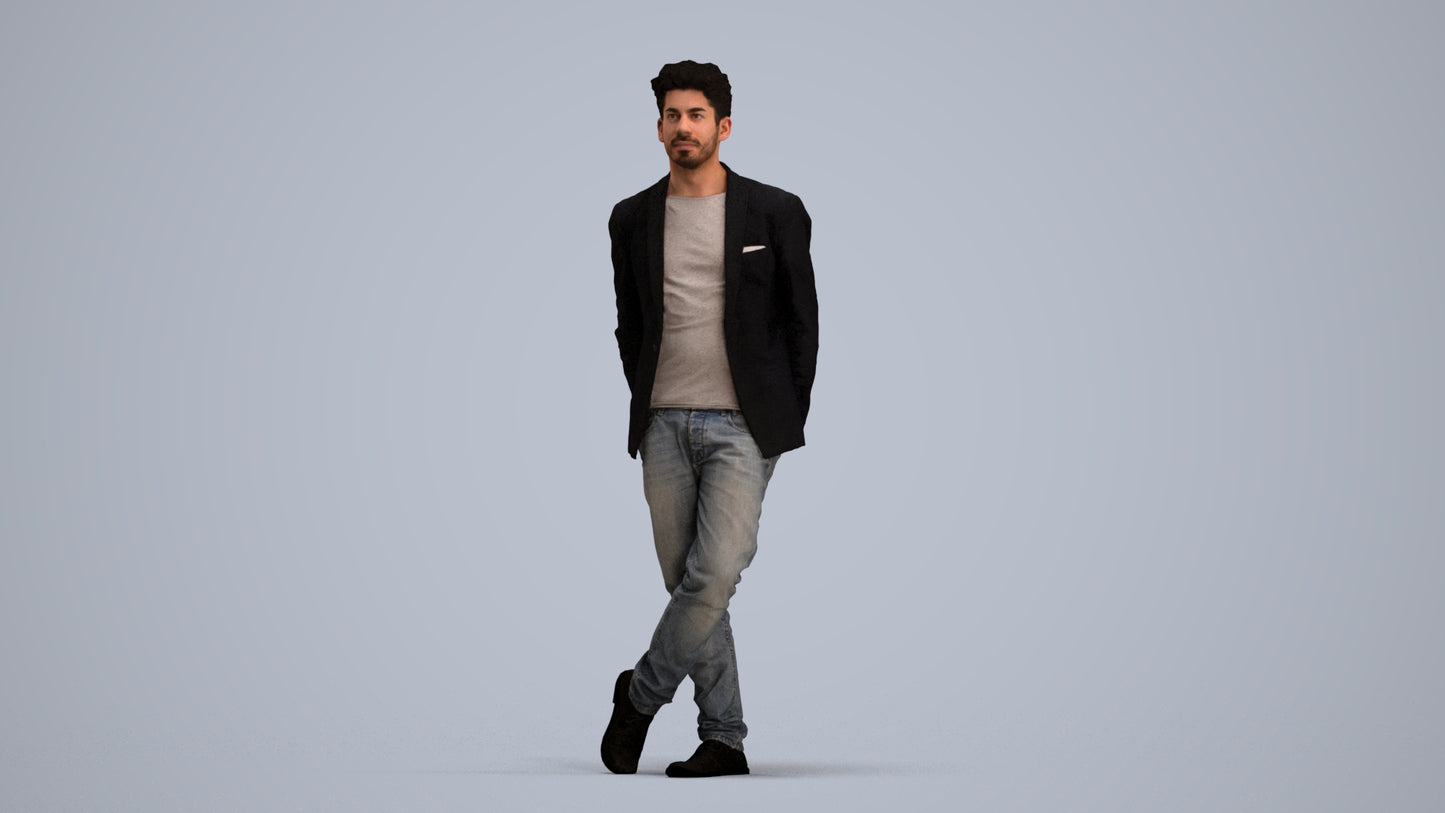 realistic 3D people man casual standing, render-ready for V-Ray and Corona, FBX OBJ, standing pose render