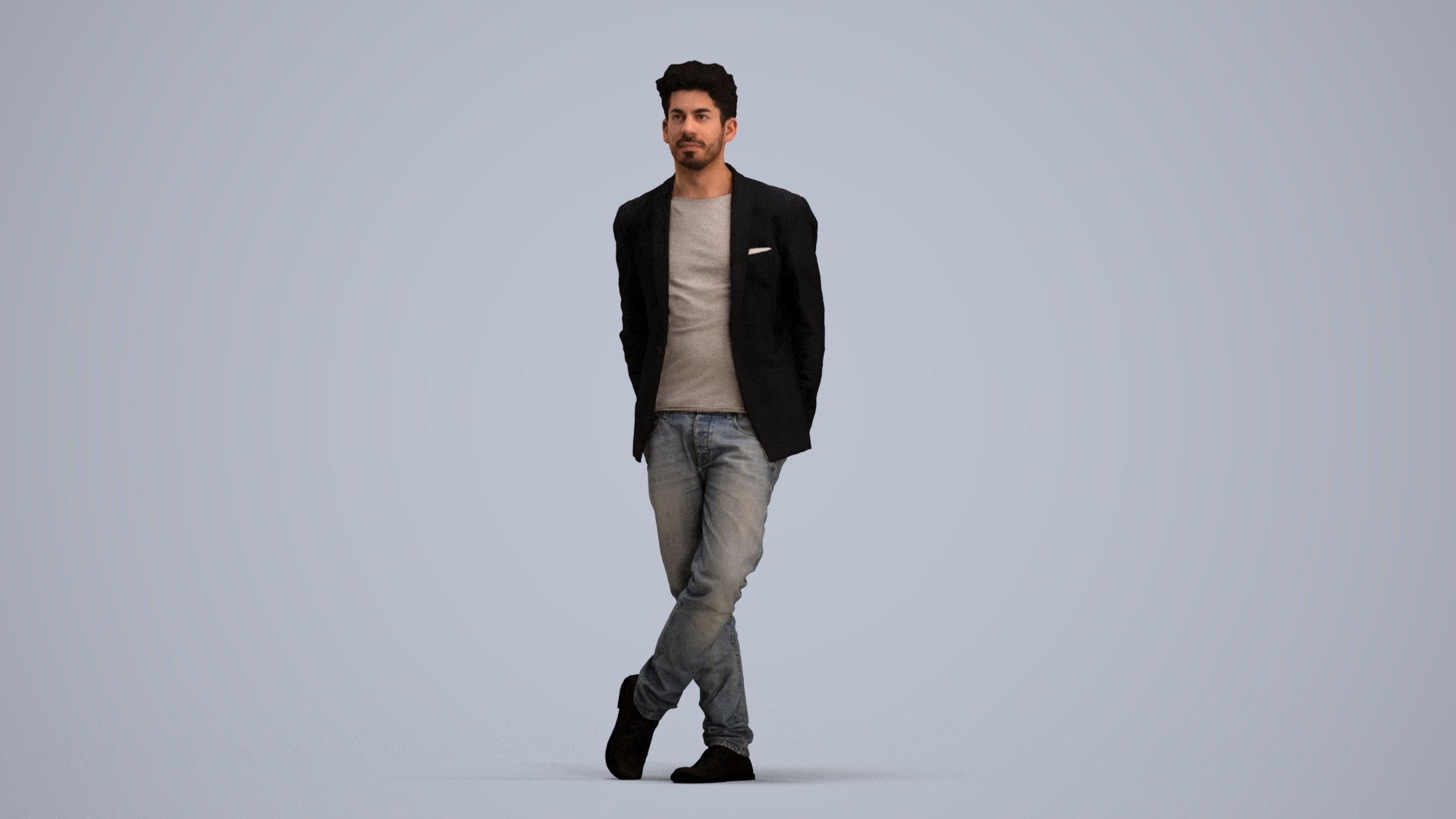 realistic 3D people man casual standing, render-ready for V-Ray and Corona, FBX OBJ, standing pose render