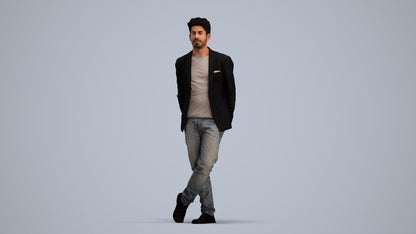 realistic 3D people man casual standing, render-ready for V-Ray and Corona, FBX OBJ, standing pose render