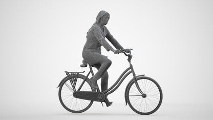 realistic 3D woman business cycling, scanned archviz people for Blender and 3ds Max, wireframe side view