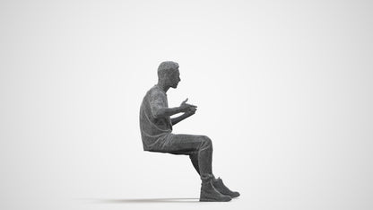 realistic 3D man casual sitting, scanned archviz people for Blender and 3ds Max, wireframe side view